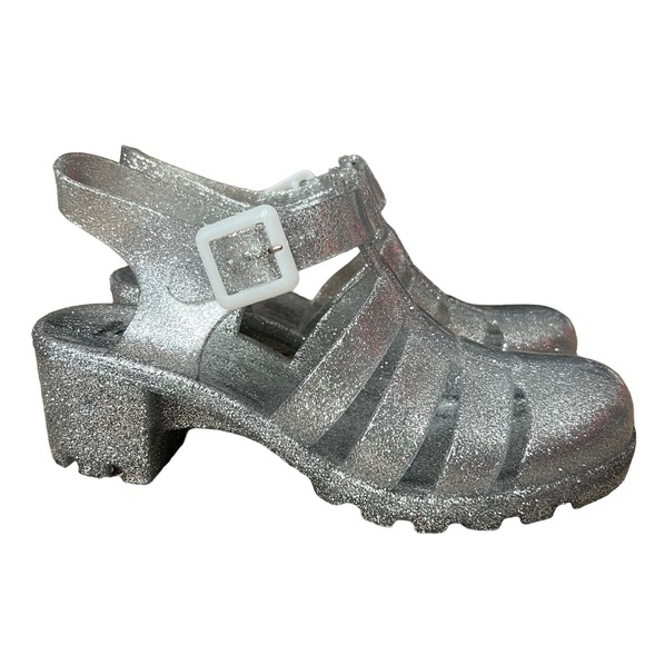 Forever 21 Clear Silver Glitter Heel Jelly Shoes - Picture 10 of 13